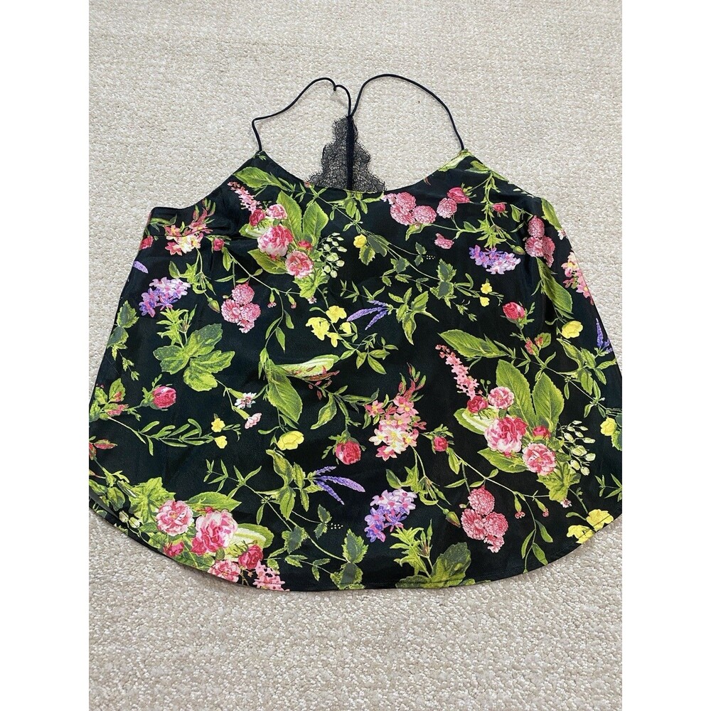 Victorias Secret Satin Camisole Top NWT Black Floral Lace Back Halter Size L - Picture 10 of 11